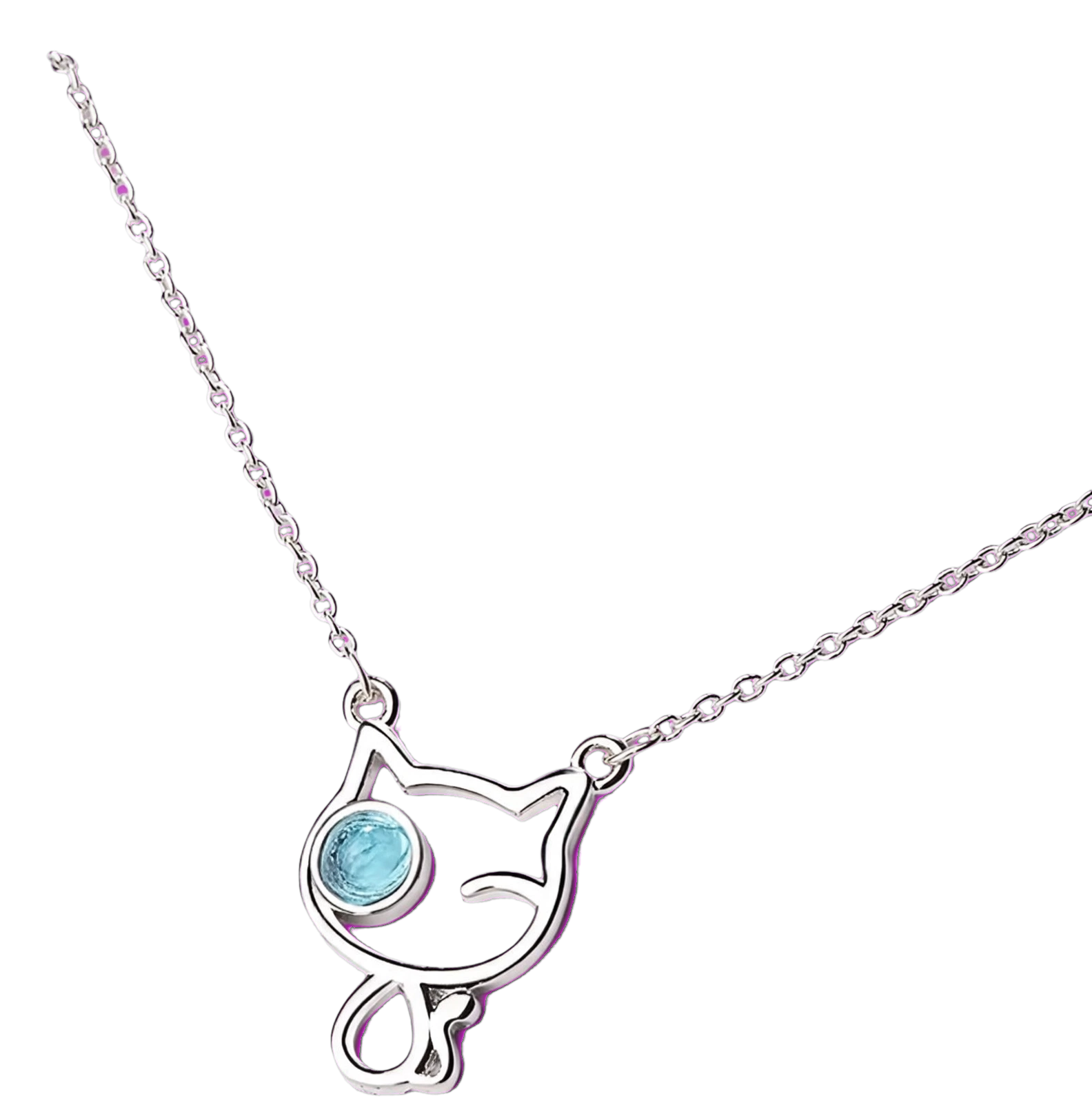 MIAU - Filigrane Katzen-Kette mit blauem Kristall | Silber