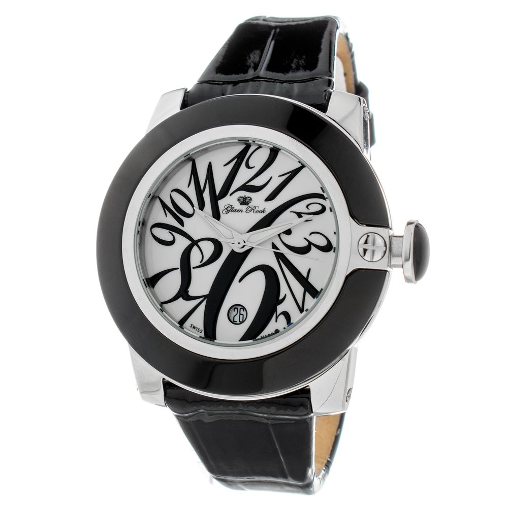 Black Leather Dress Watch, Damenuhr Glam Rock