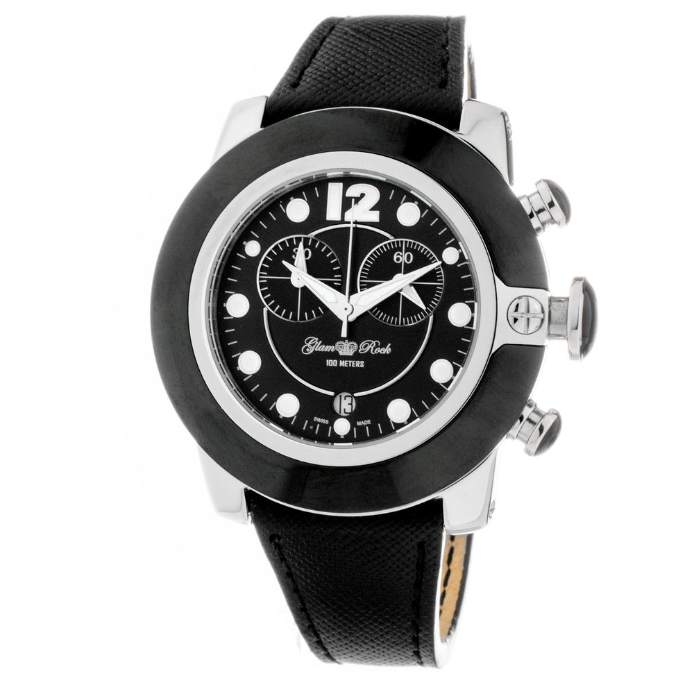 Black Leather Dress Watch, Glam Rock Damenuhr