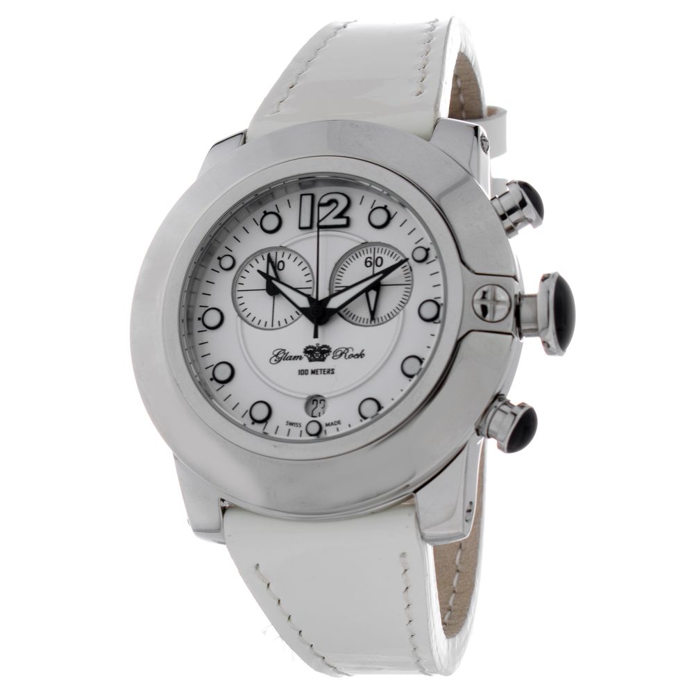 White Leather Dress Watch, Glam Rock, Damenuhr