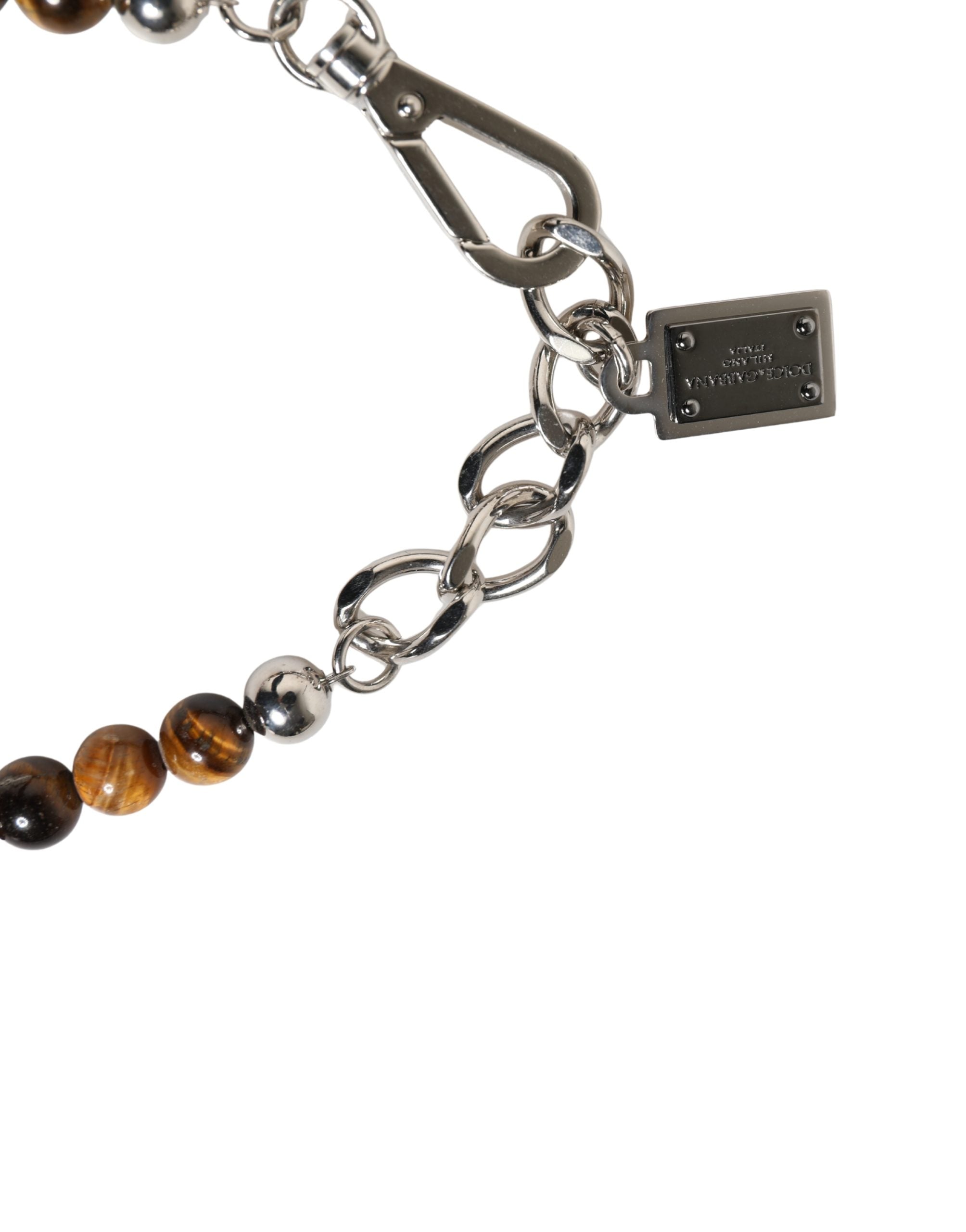 Silver Tone Brass Chain Beaded Gem DG Logo Bracelet, Dolce & Gabbana