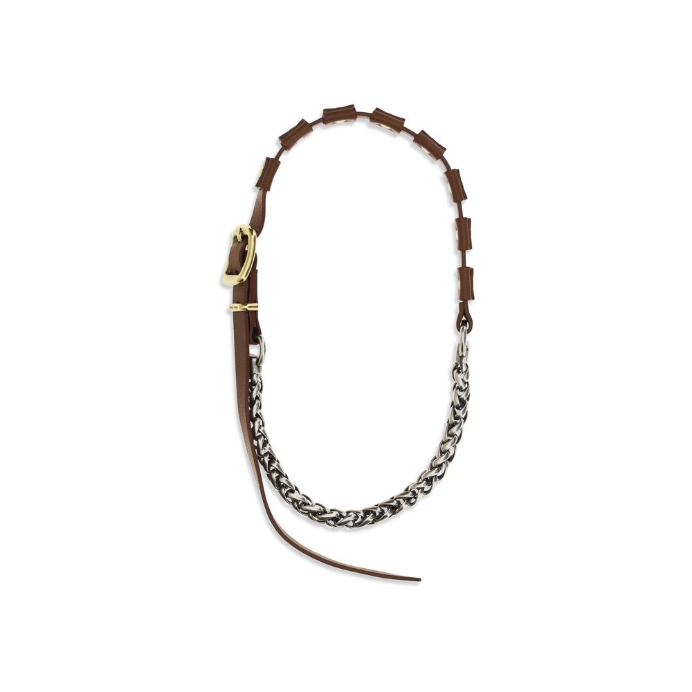 Brown Calf Leather Bos Taurus Necklace, Miu Miu