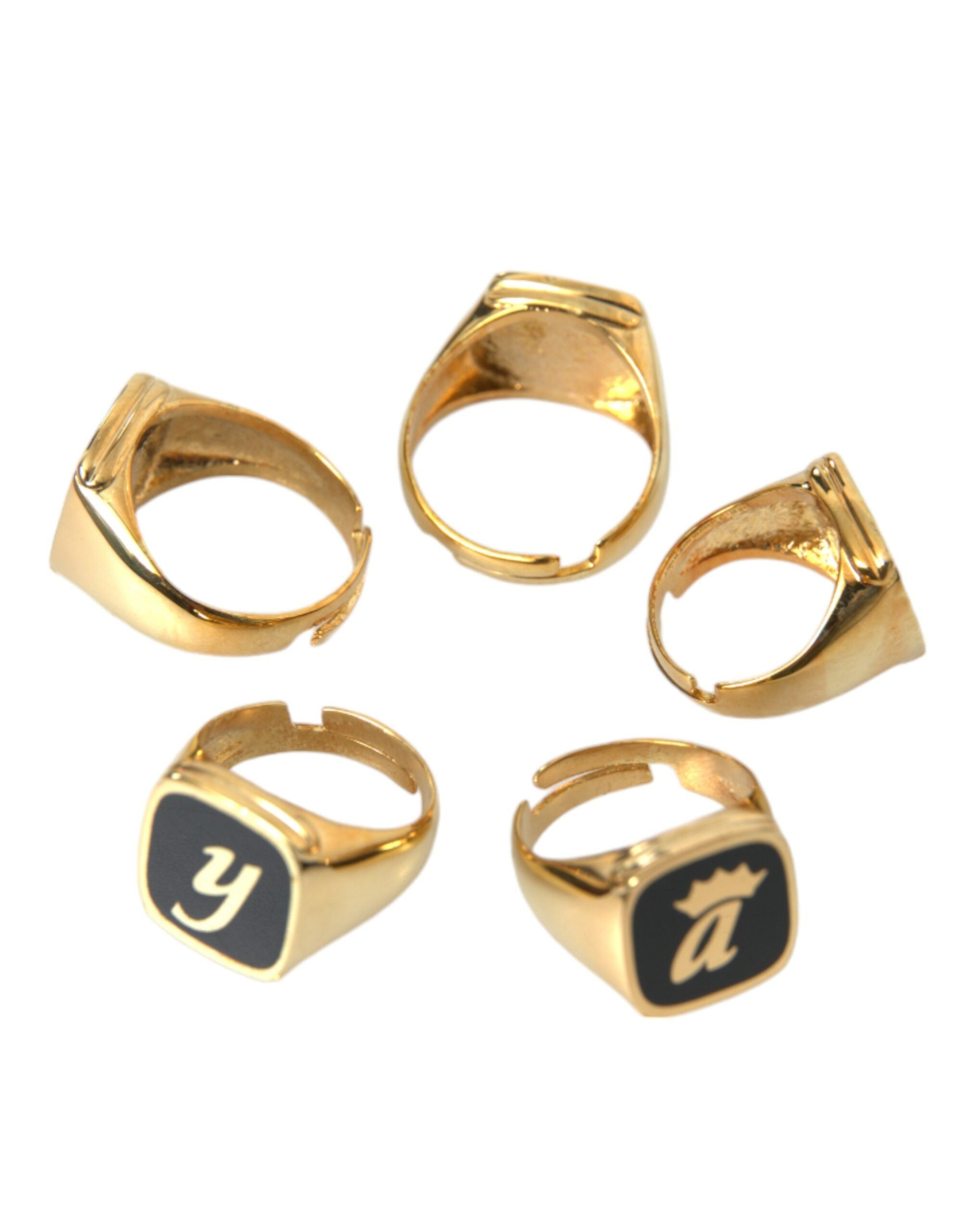 Gold Brass ROYAL Enamel Set of 5 Ring, Fingerring