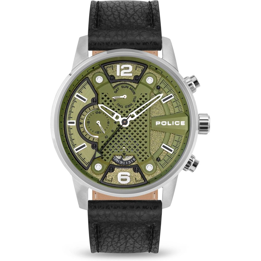 Black Leather Bracelet Watch, Police Herrenuhr