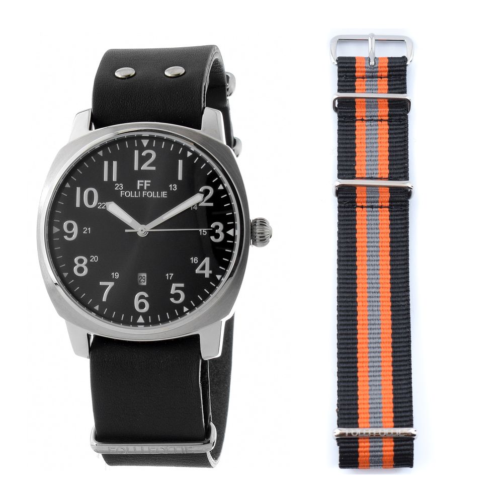 Black Leather Dress Watch, Folli Folli Damenuhr