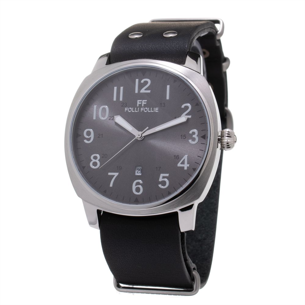 Black Leather Dress Watch, Folli Folli Damenuhr