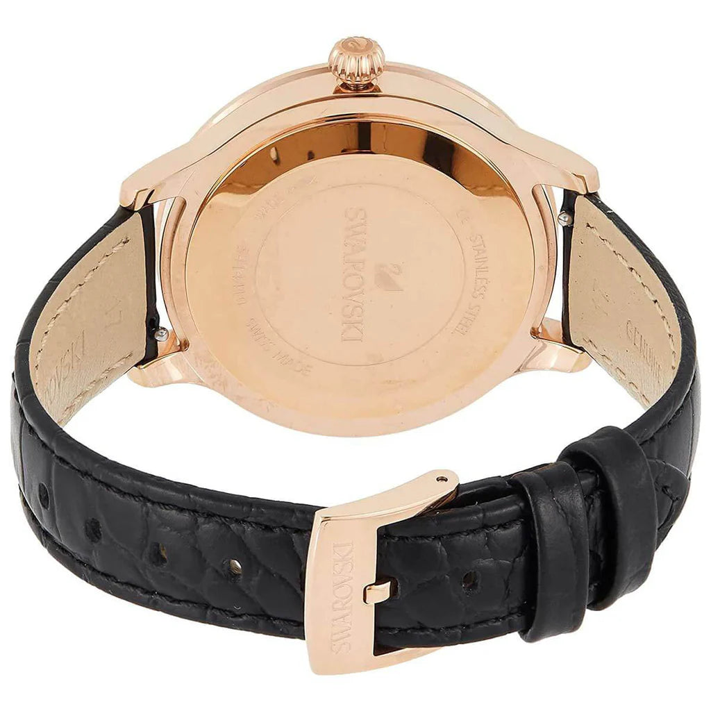 Swarovski Octea Lux Damenuhr mit schwarzem Zifferblatt und schwarzem Lederarmband - 5414410
