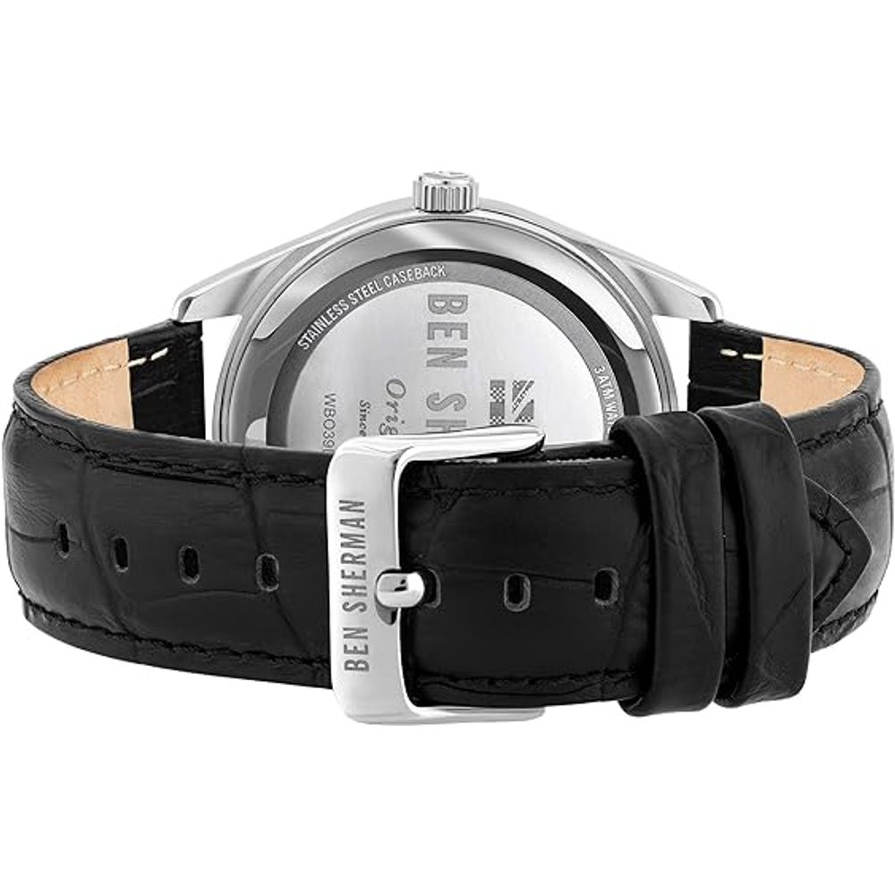 Black Leather Dress Watch, Herrenuhr