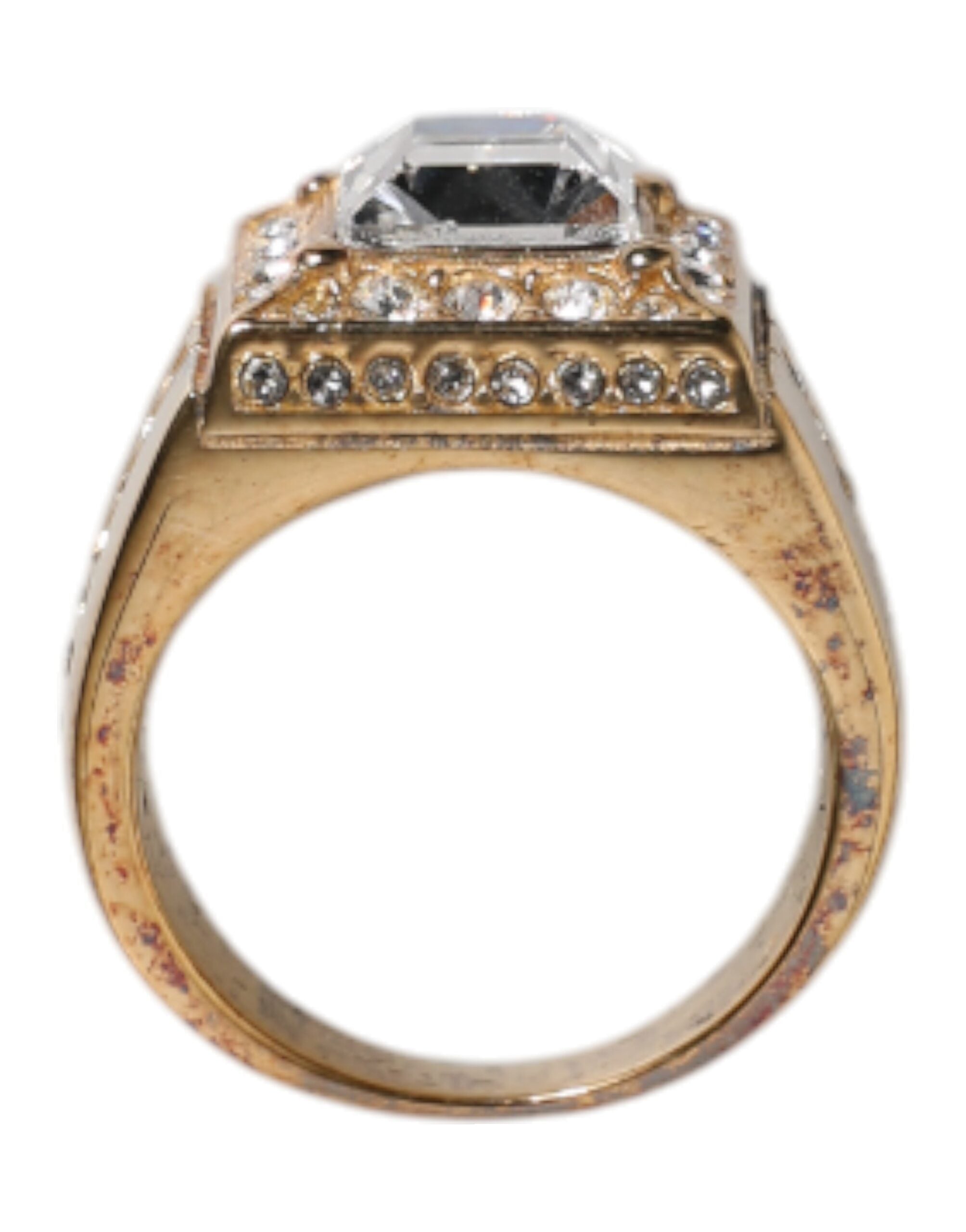 Gold Tone Sterling Silver 925 Crystals Ring, Fingerring