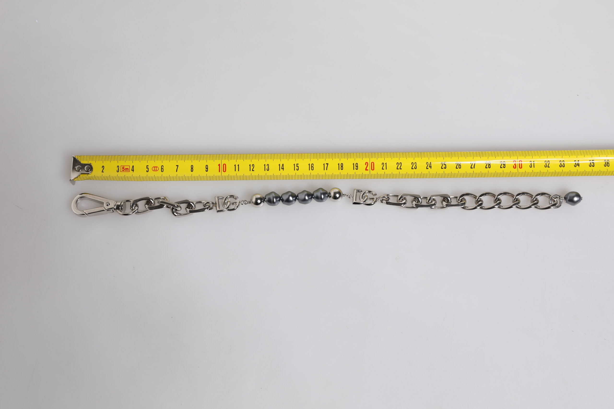 Silver Tone Chain Lobster Clasp Logo Gray Pearls Bracelet, Dolce & Gabbana