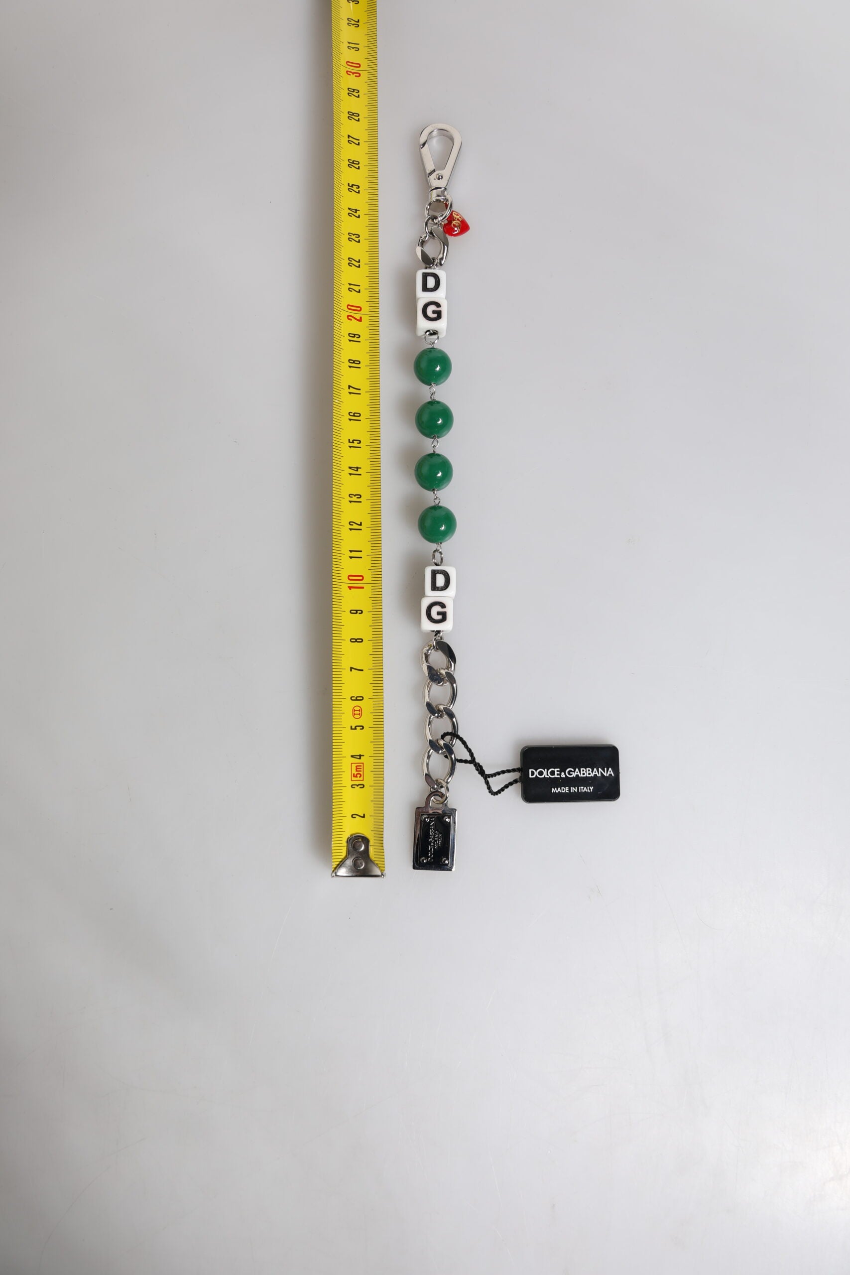 Silver Tone Brass Bead Dice Logo Embellish Charm Bracelet, Dolce & Gabbana