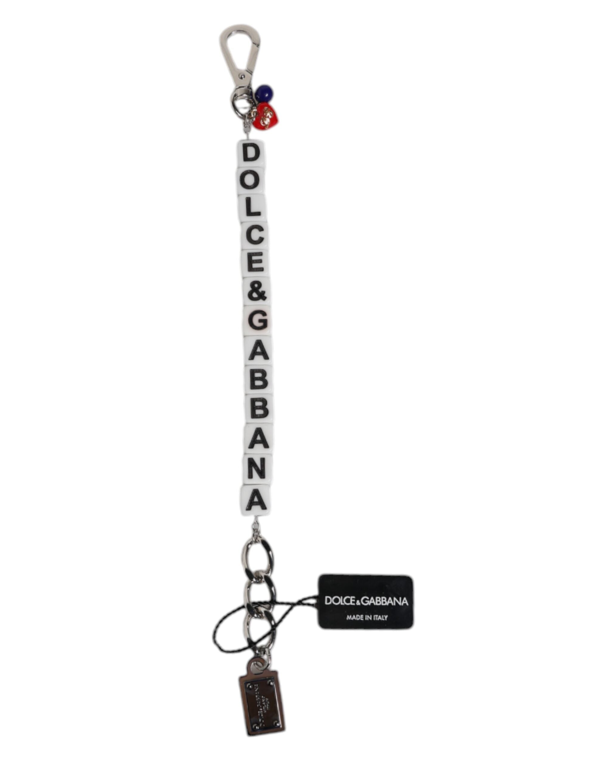 Silver Brass Chain Dice Logo Embellished Charm Bracelet, Dolce & Gabbana