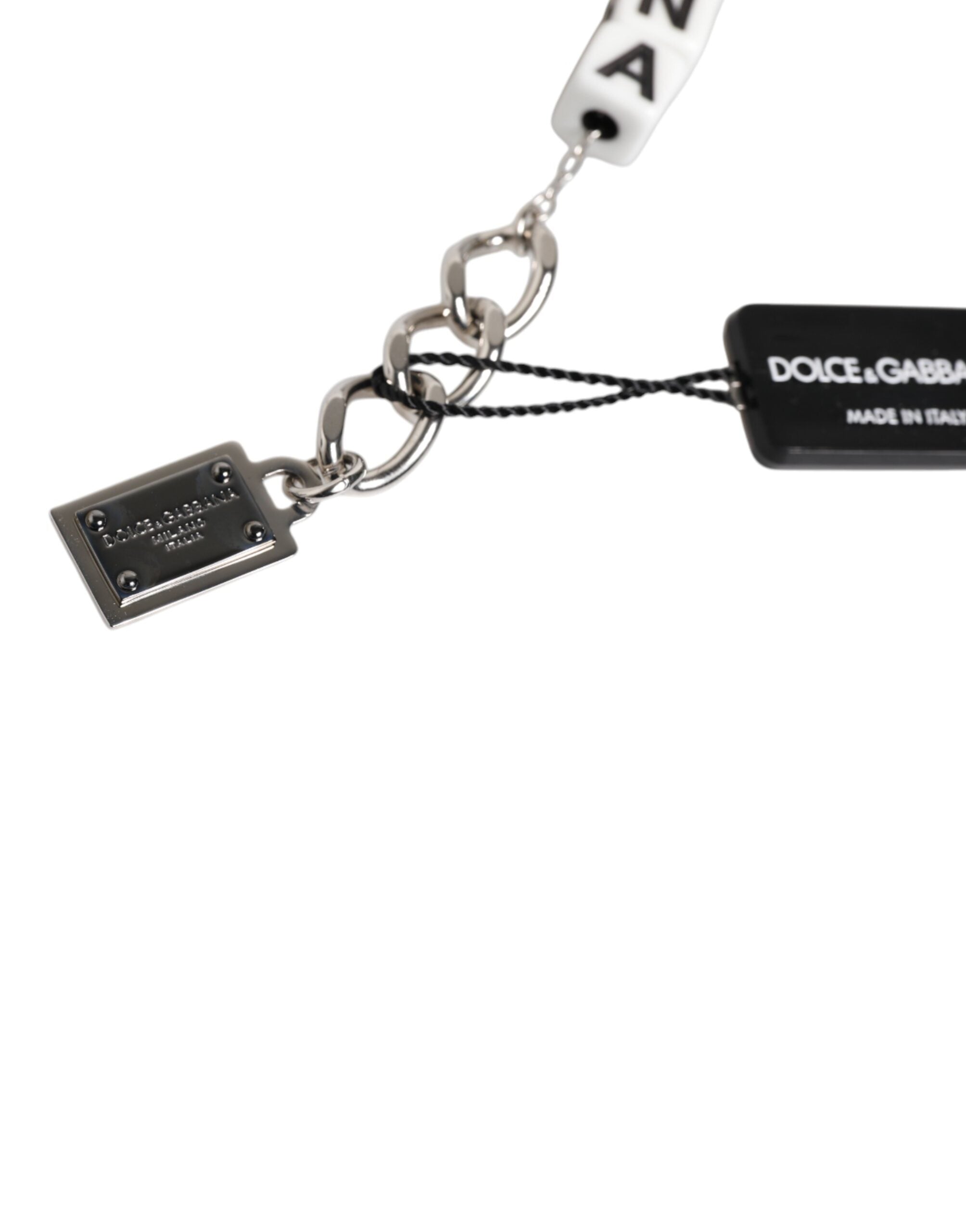 Silver Brass Chain Dice Logo Embellished Charm Bracelet, Dolce & Gabbana