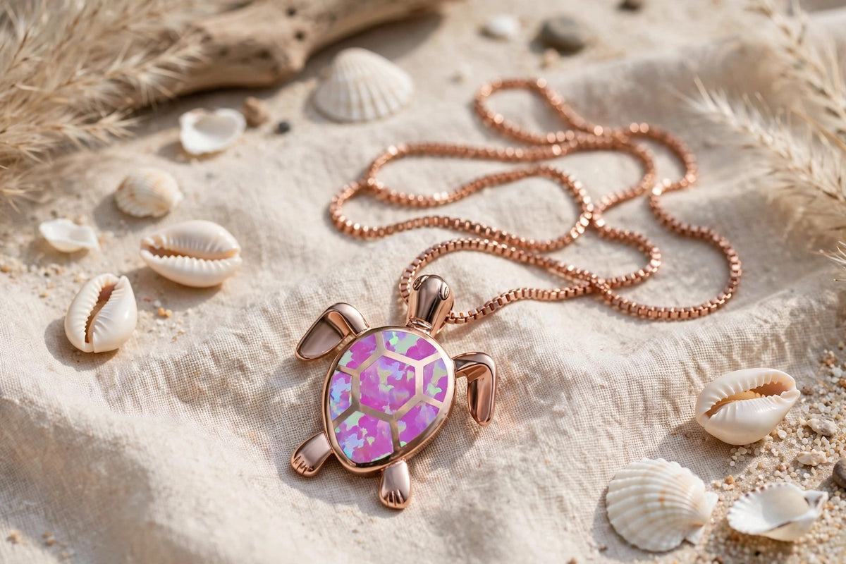 Elli - Niedliche Kleine Schildkröte Kette mit Anhänger - Halskette, Kette Lilli-G, rosefarbene Kette