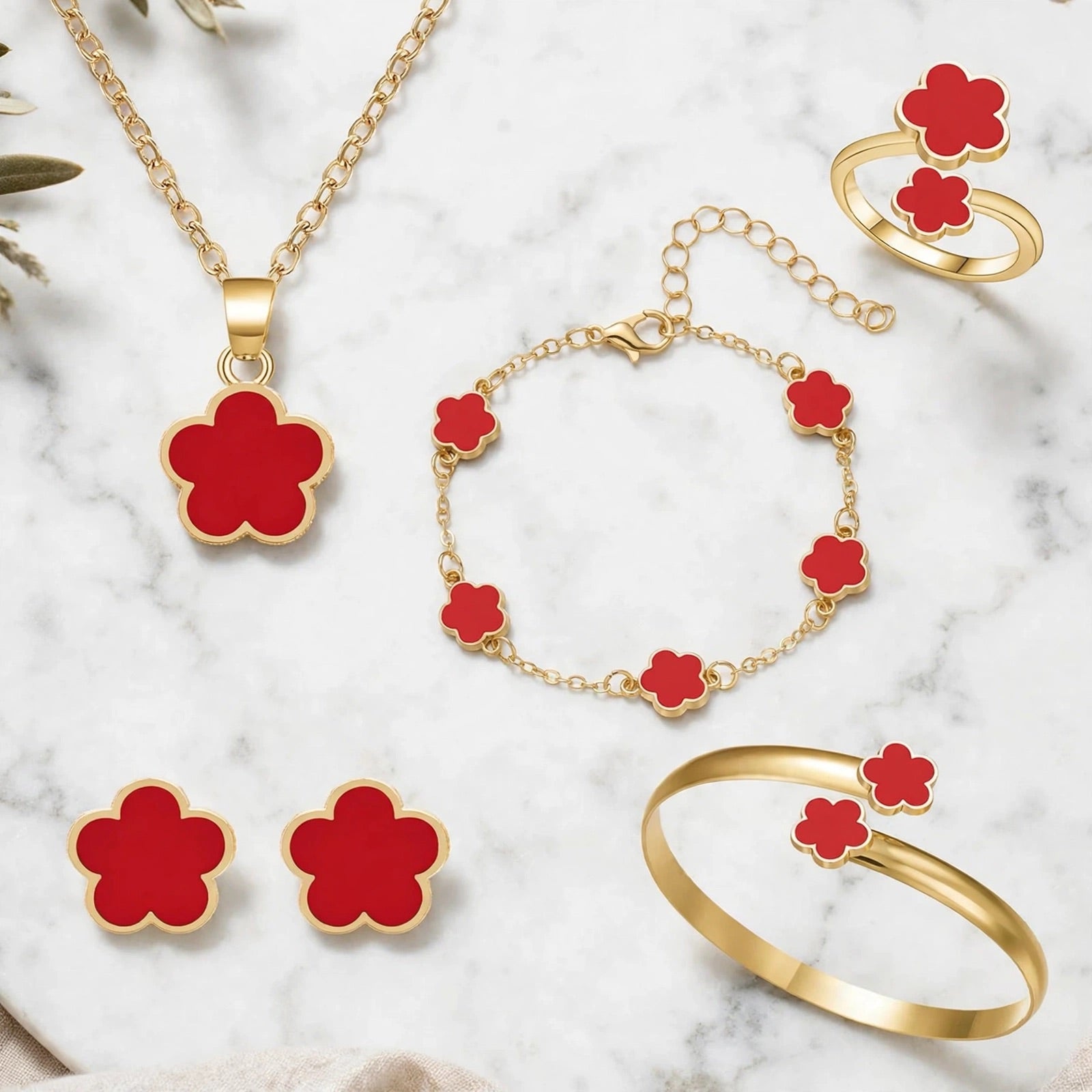 Flower Power - 5-teiliges Schmuckset in verschiedenen Farben