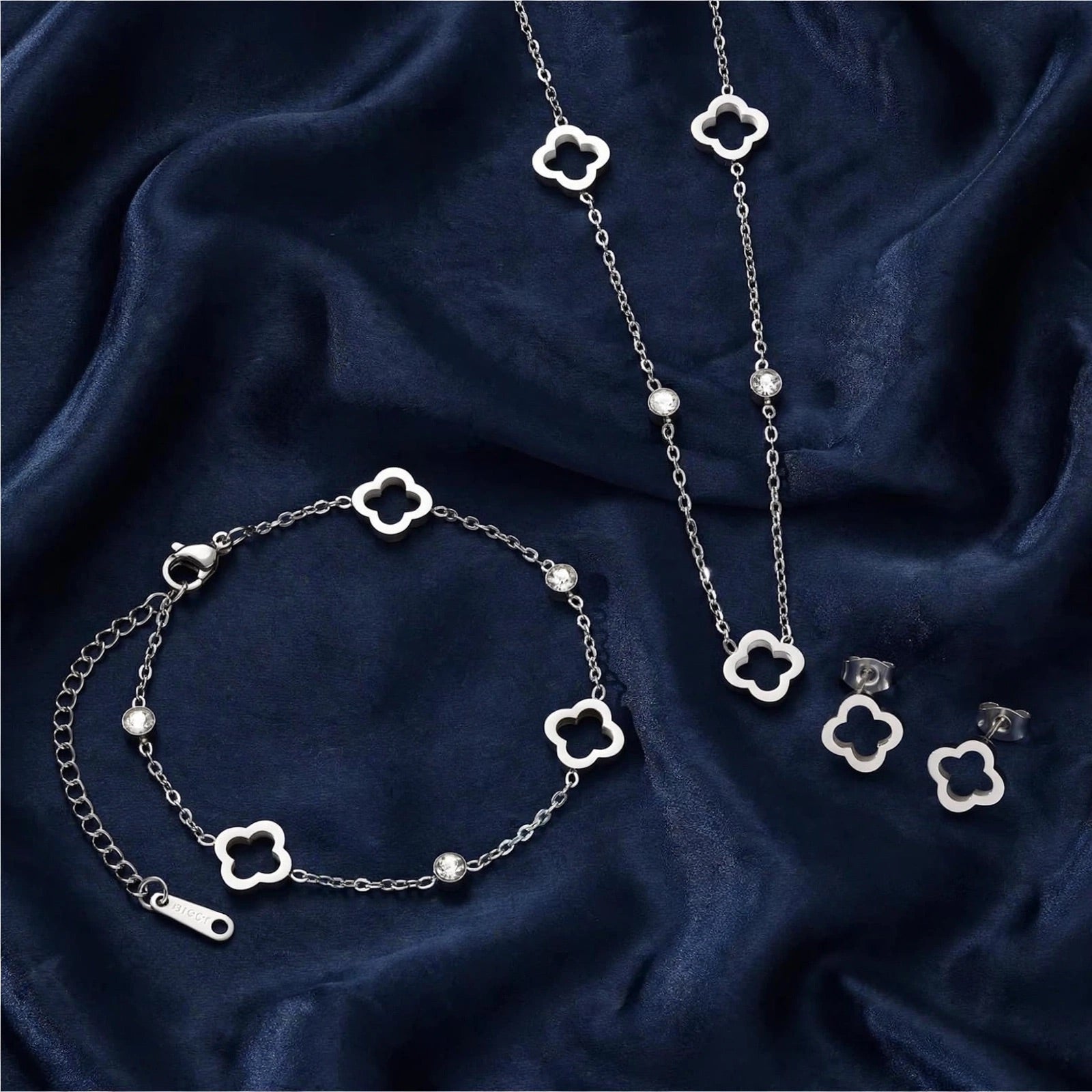 LUCKY CLOVER - 3-teiliges Schmuckset in Gold & Silber, das Glücksbringerkleeblatt