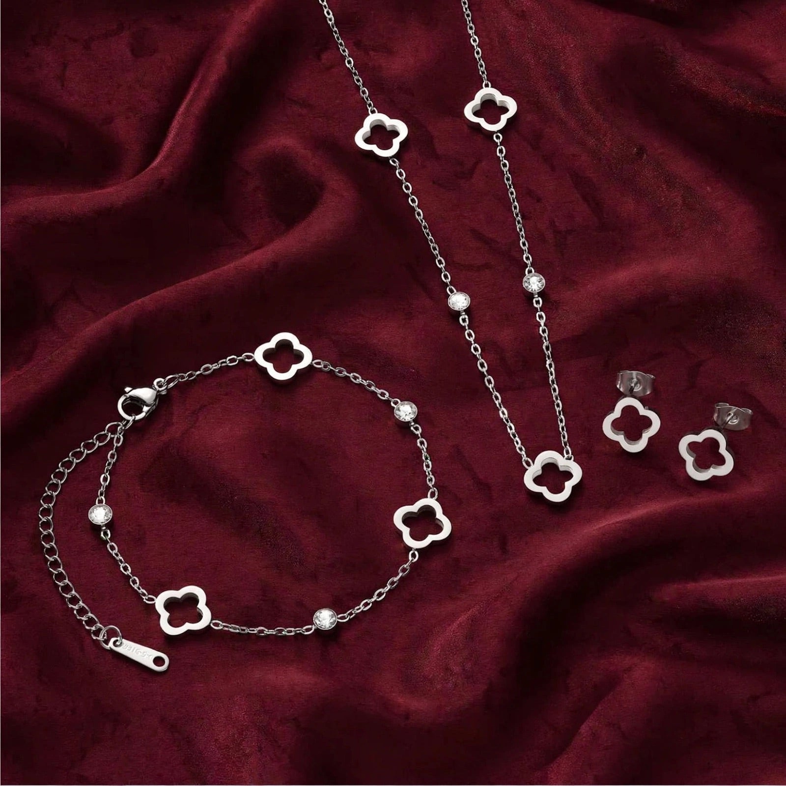 LUCKY CLOVER - 3-teiliges Schmuckset in Gold & Silber, das Glücksbringerkleeblatt