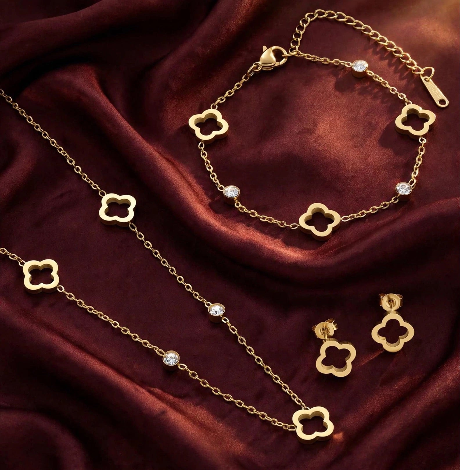 LUCKY CLOVER - 3-teiliges Schmuckset in Gold & Silber, das Glücksbringerkleeblatt