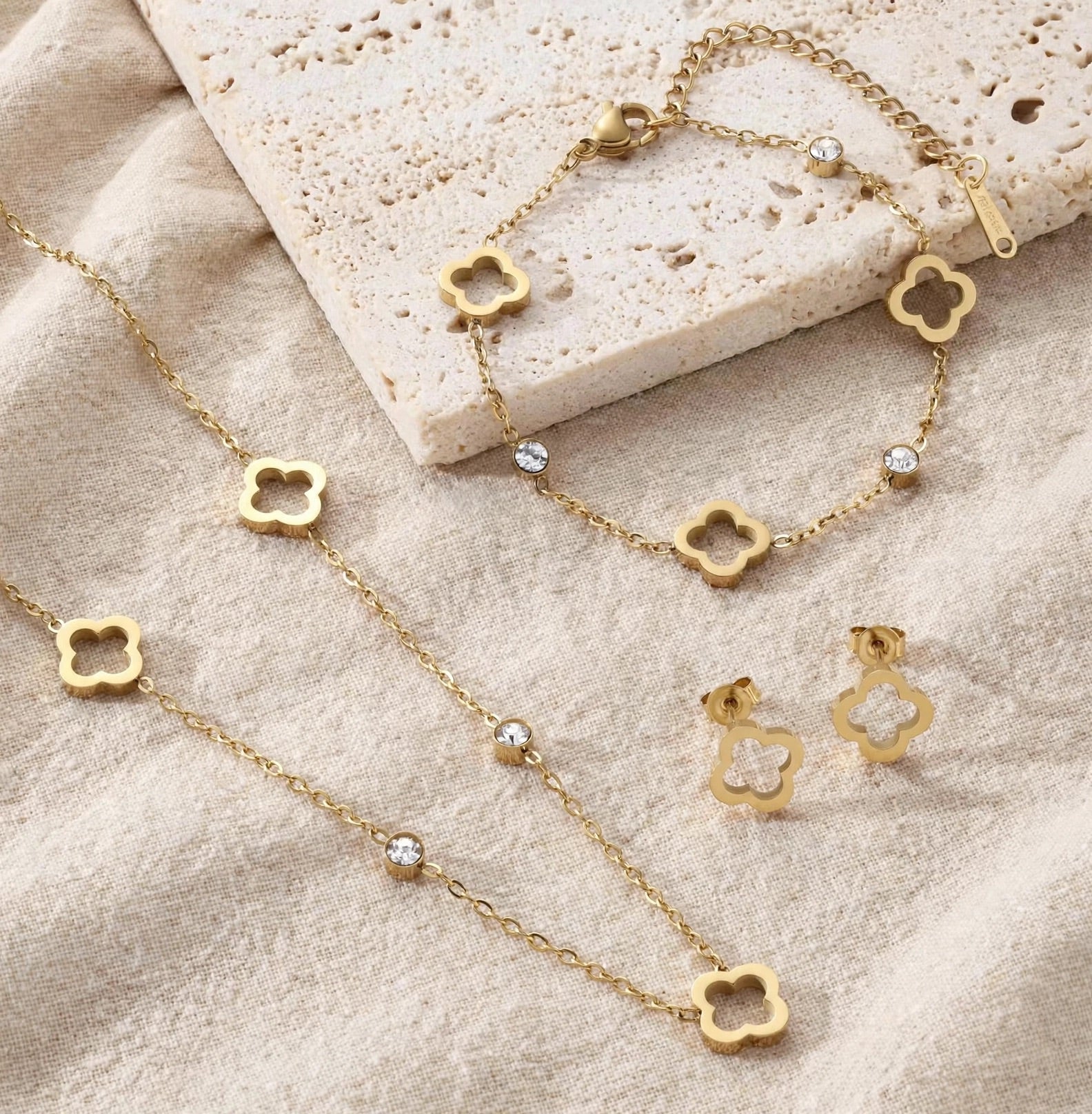 LUCKY CLOVER - 3-teiliges Schmuckset in Gold & Silber, das Glücksbringerkleeblatt