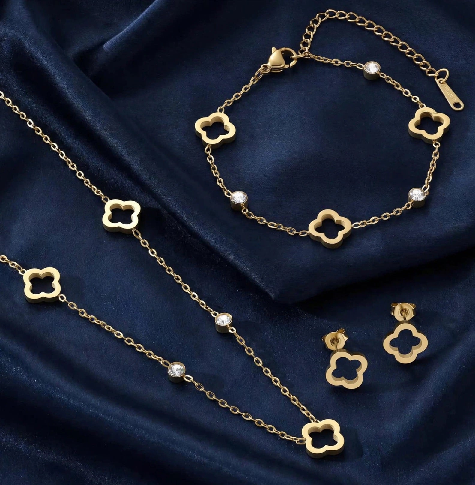 LUCKY CLOVER - 3-teiliges Schmuckset in Gold & Silber, das Glücksbringerkleeblatt