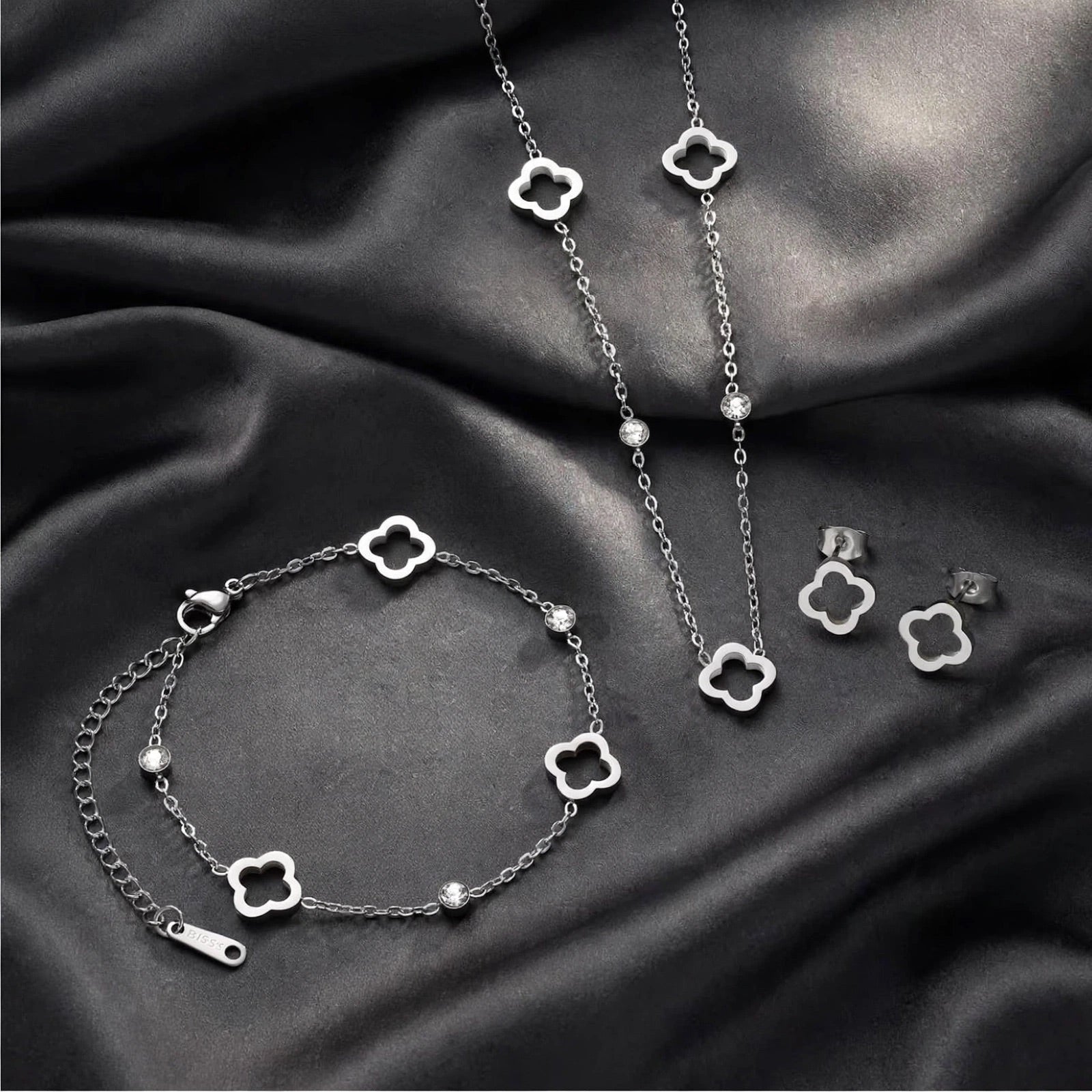 LUCKY CLOVER - 3-teiliges Schmuckset in Gold & Silber, das Glücksbringerkleeblatt