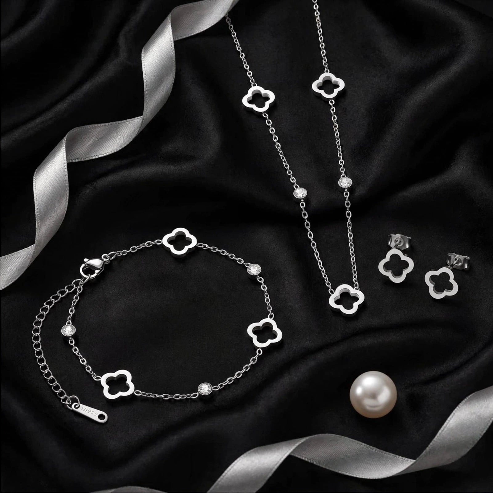 LUCKY CLOVER - 3-teiliges Schmuckset in Gold & Silber, das Glücksbringerkleeblatt