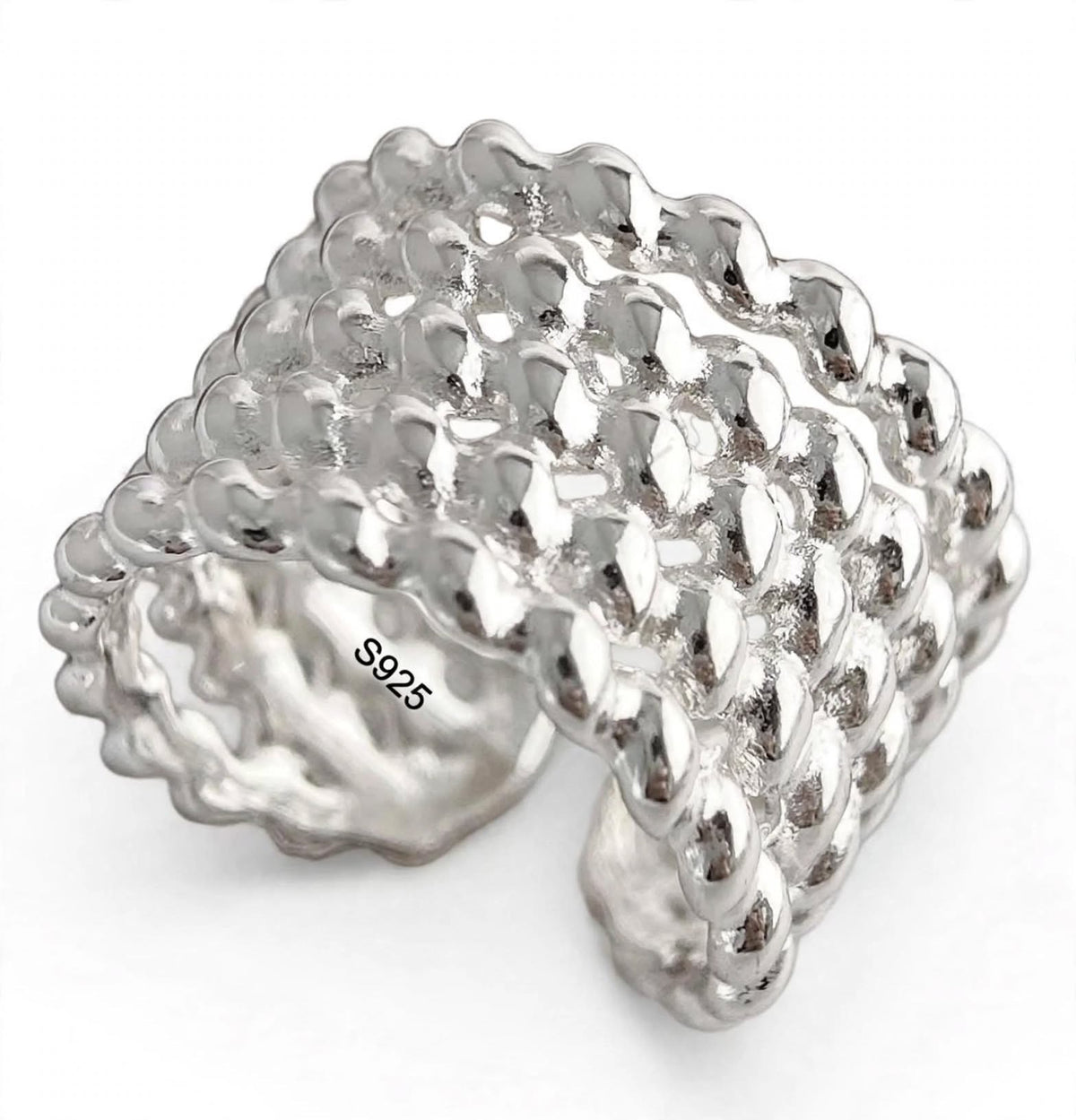 Enyxum - Breiter Wellen-Ring , 925 Silber, Silberring verstellbar | größenverstellbarer Damenring