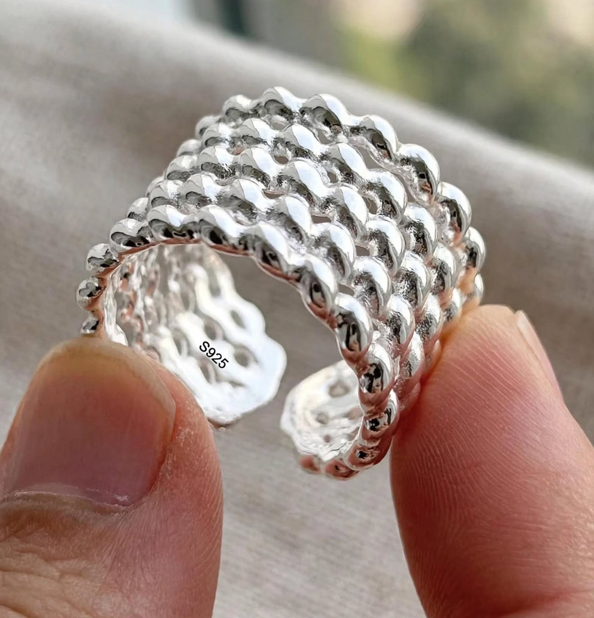 Enyxum - Breiter Wellen-Ring , 925 Silber, Silberring verstellbar | größenverstellbarer Damenring