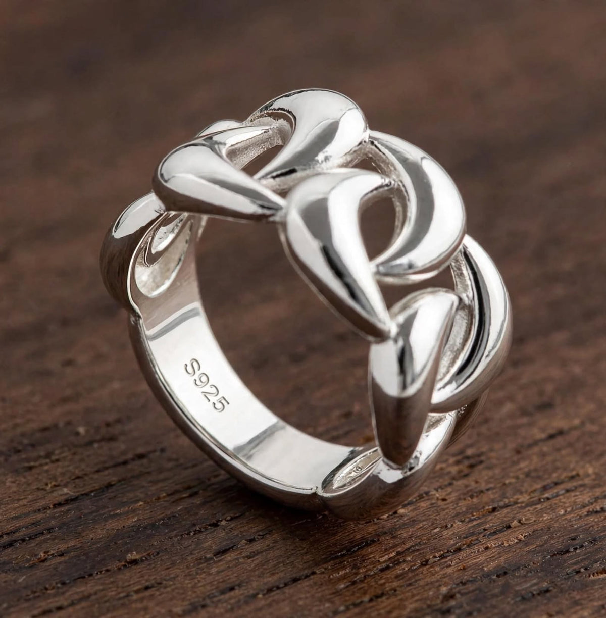 Liquid Lava Ring- Breiter Wellen-Ring , 925 Silber, Silberring verstellbar | größenverstellbarer Damenring