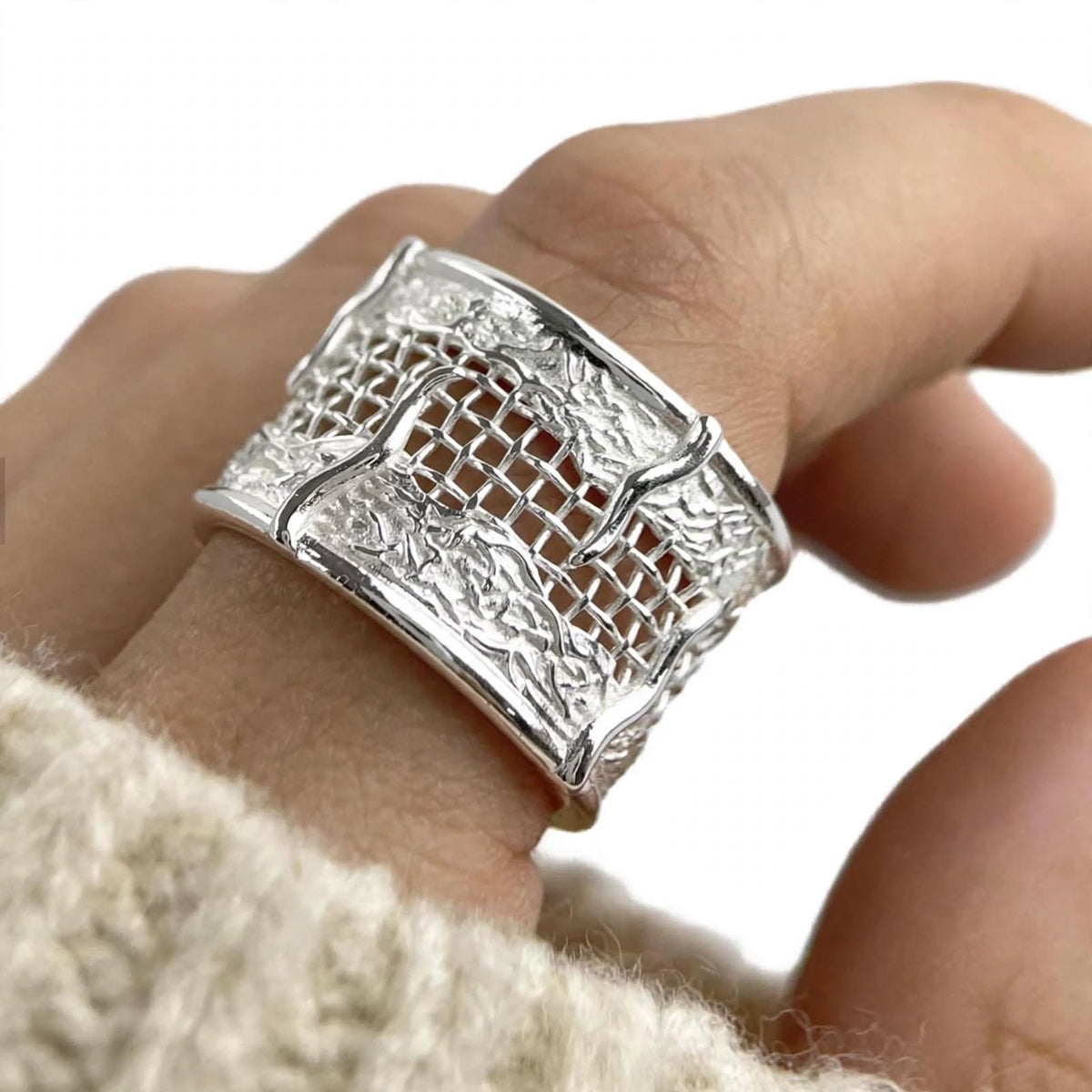 Zeldaea - Breiter Flecht-Ring , 925 Silbe, Silberring verstellbar | größenverstellbarer Damenring