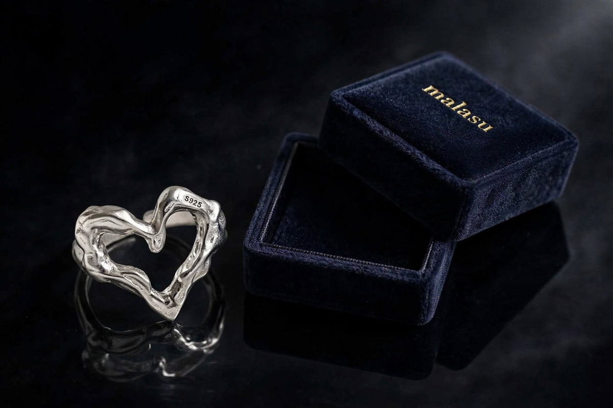 Liquid Heart Ring- Herz Wellen-Ring , 925 Silber, Silberring verstellbar | größenverstellbarer Damenring