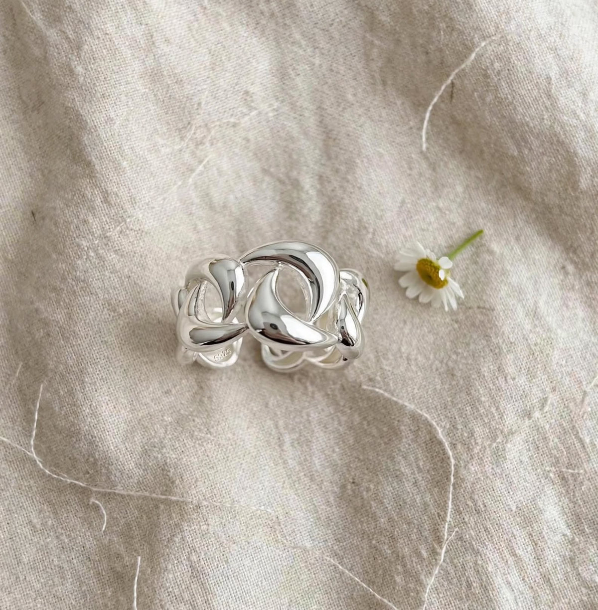 Liquid Lava Ring- Breiter Wellen-Ring , 925 Silber, Silberring verstellbar | größenverstellbarer Damenring