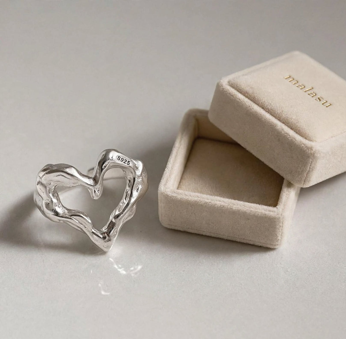 Liquid Heart Ring- Herz Wellen-Ring , 925 Silber, Silberring verstellbar | größenverstellbarer Damenring