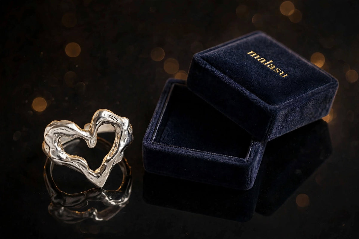 Liquid Heart Ring- Herz Wellen-Ring , 925 Silber, Silberring verstellbar | größenverstellbarer Damenring