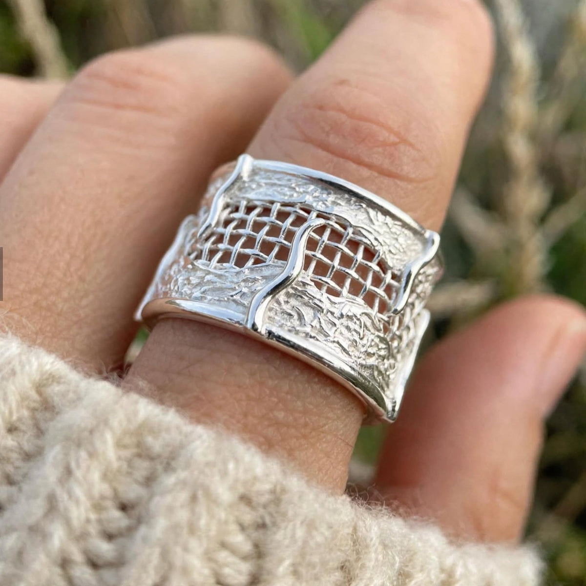 Zeldaea - Breiter Flecht-Ring , 925 Silbe, Silberring verstellbar | größenverstellbarer Damenring