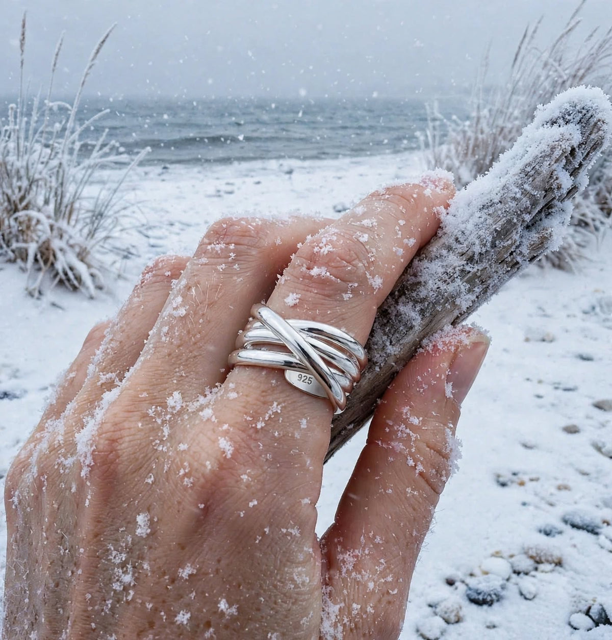 Wirefire - Breiter Flecht-Ring , 925 Silber, in Silber und Goldlook, Größenvariabel