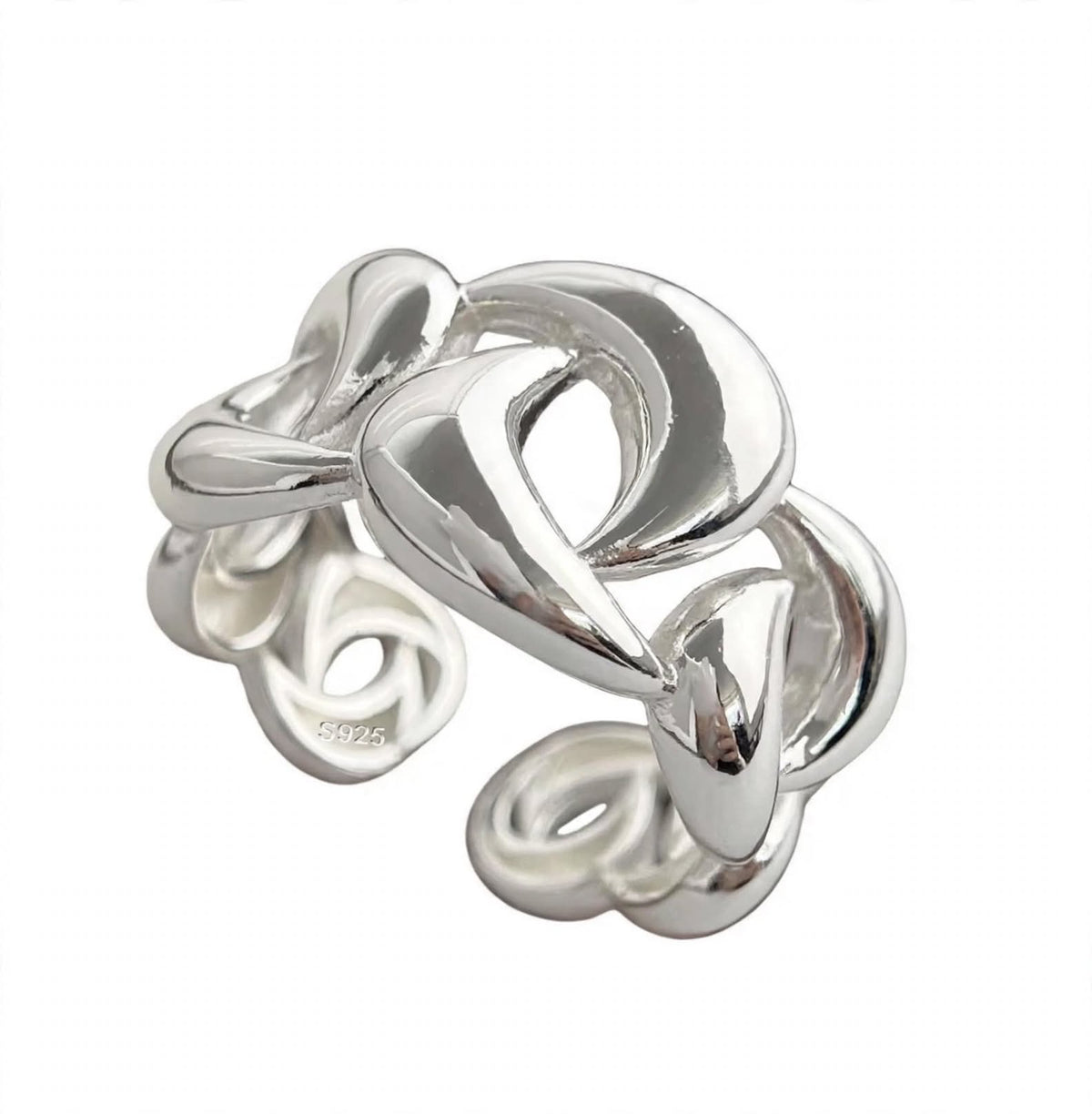 Liquid Lava Ring- Breiter Wellen-Ring , 925 Silber, Silberring verstellbar | größenverstellbarer Damenring
