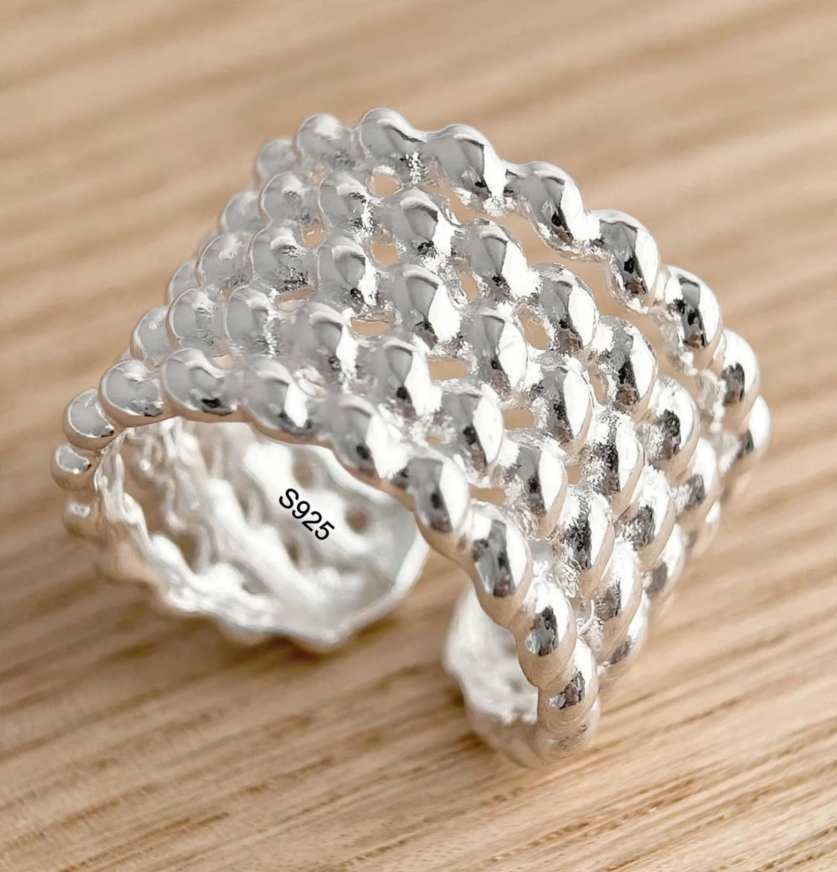 Enyxum - Breiter Wellen-Ring , 925 Silber, Silberring verstellbar | größenverstellbarer Damenring