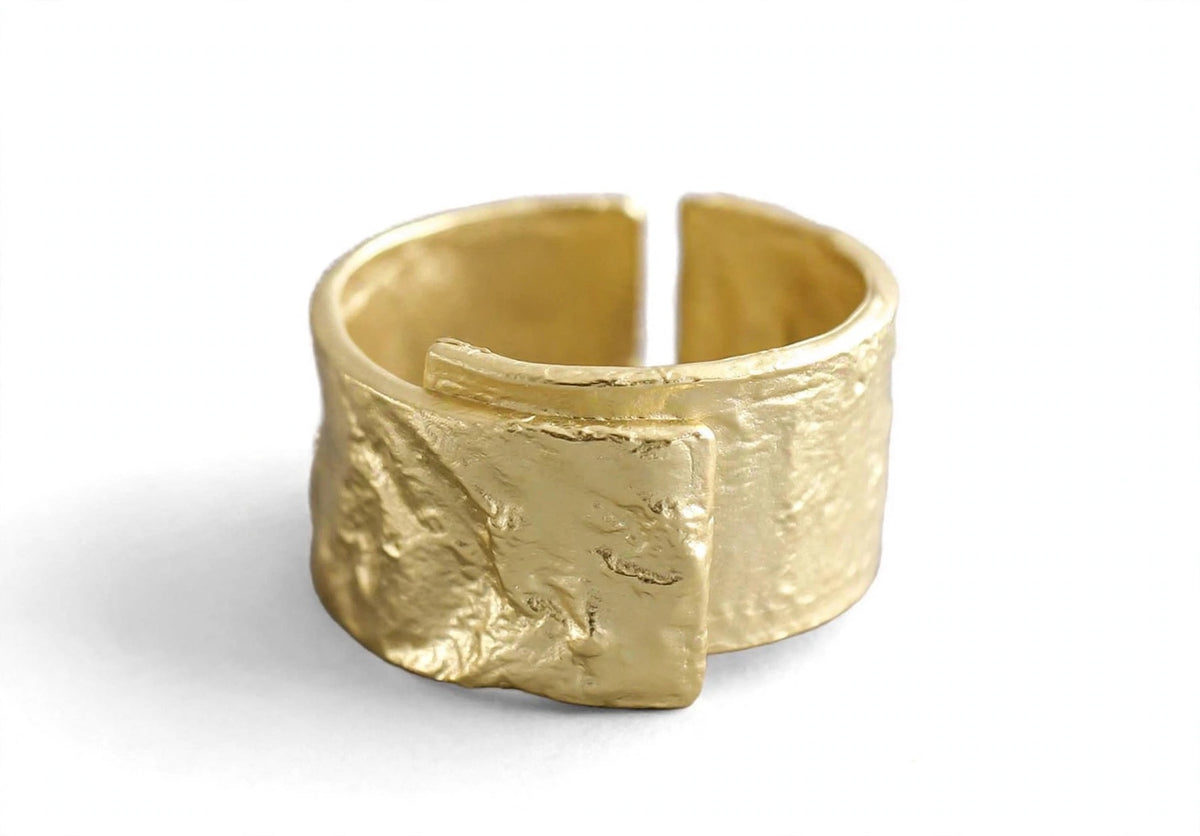 Elodia- Breiter rauer -Ring , 925 Silber, in Silber und Goldlook, Größenvariabel