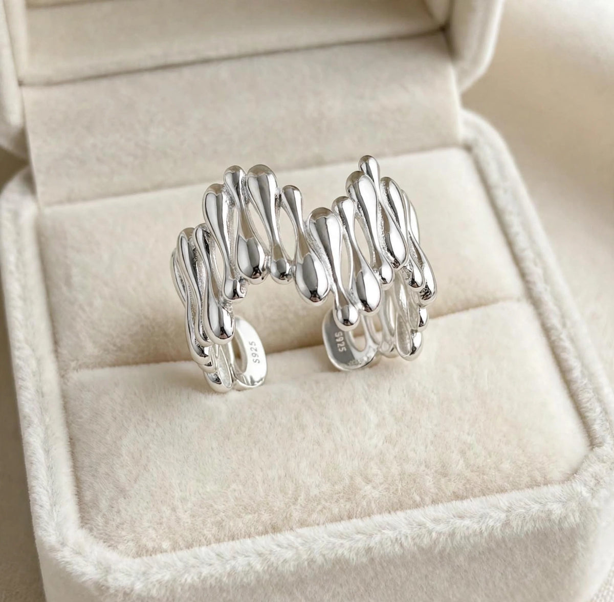 Chunky Avantgarde / Liquid Metal Style Silber Ring , 925 Silber, Silberring | größenverstellbarer Damenring