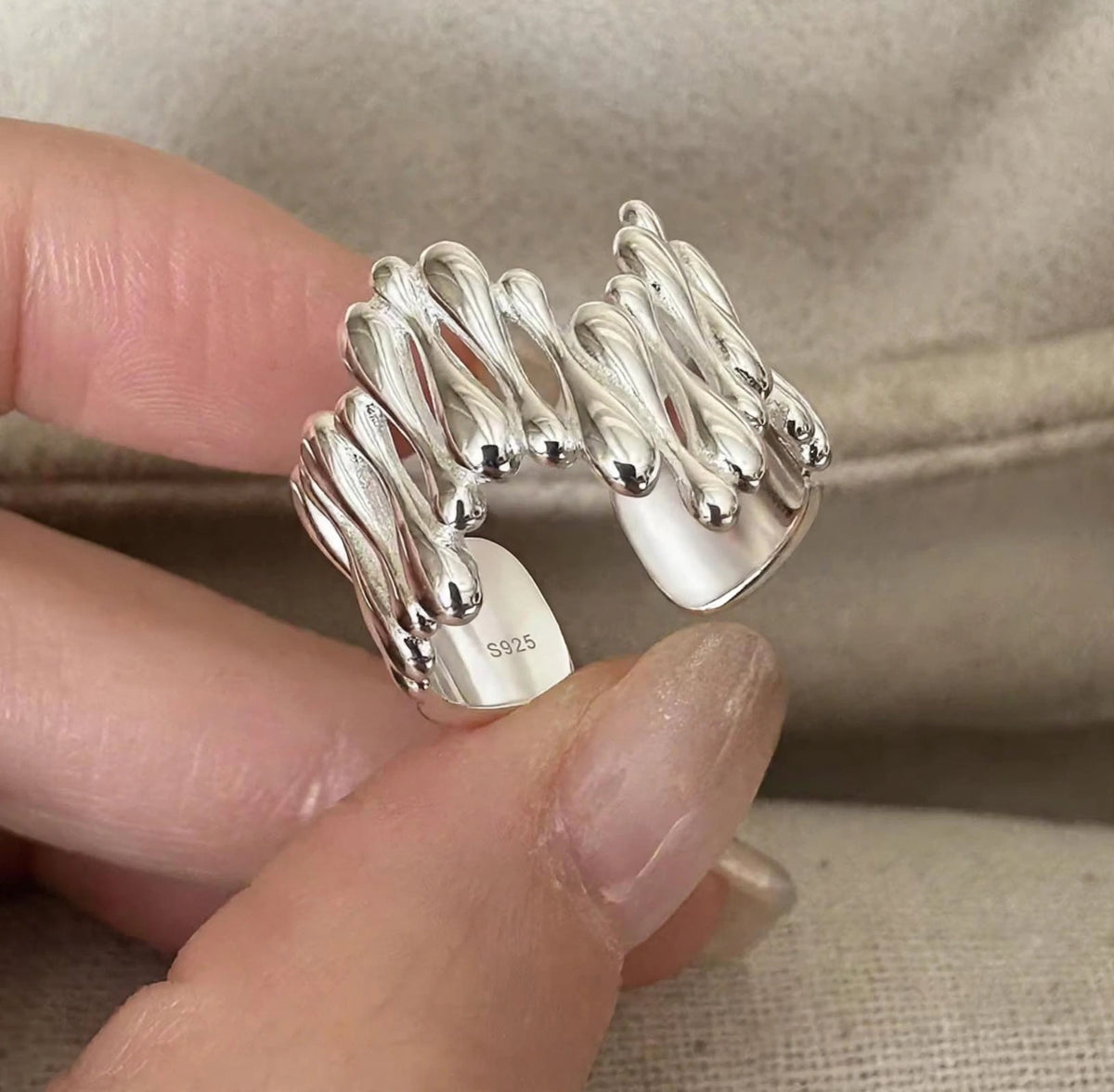 Chunky Avantgarde / Liquid Metal Style Silber Ring , 925 Silber, Silberring | größenverstellbarer Damenring