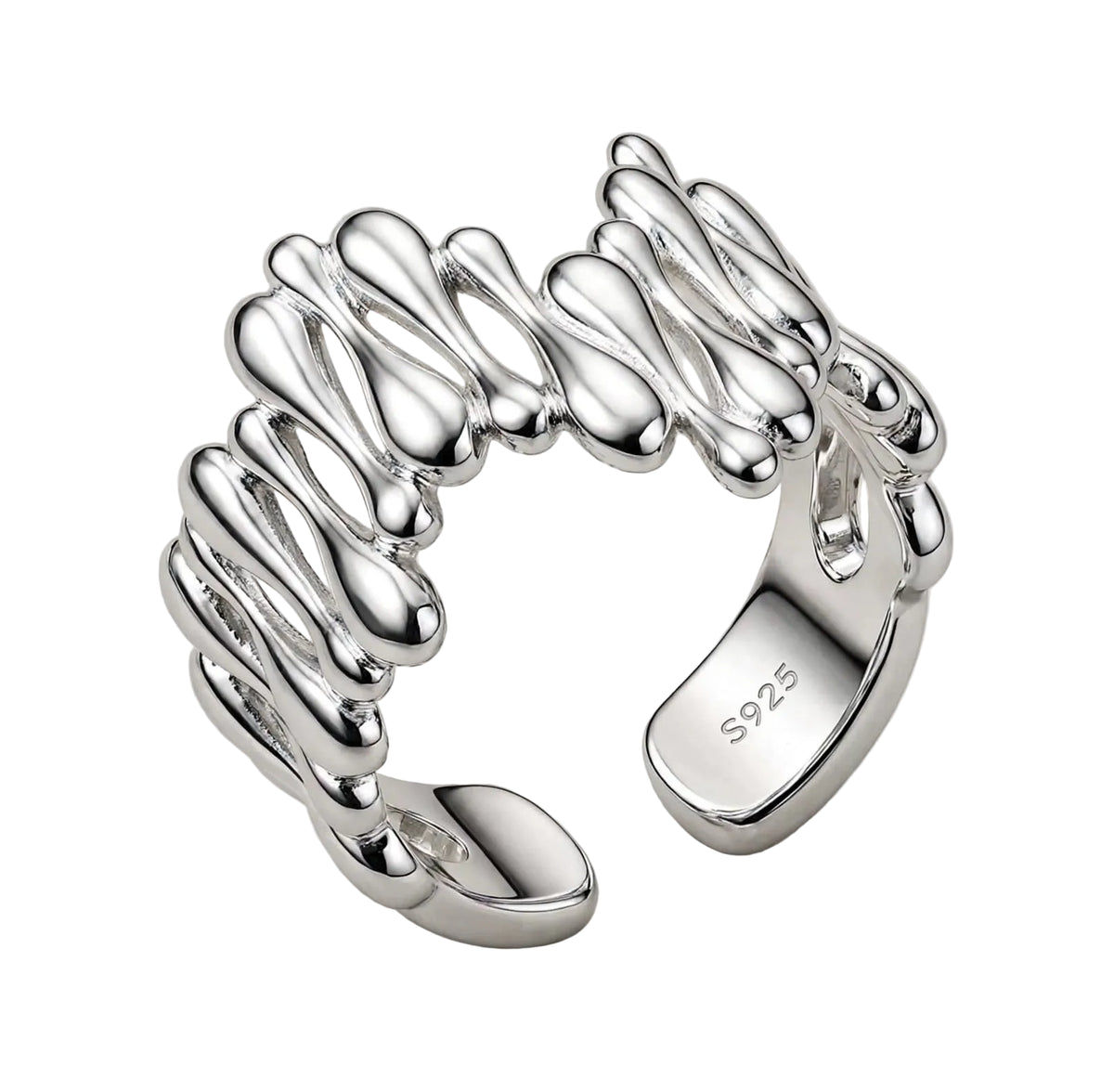 Chunky Avantgarde / Liquid Metal Style Silber Ring , 925 Silber, Silberring | größenverstellbarer Damenring
