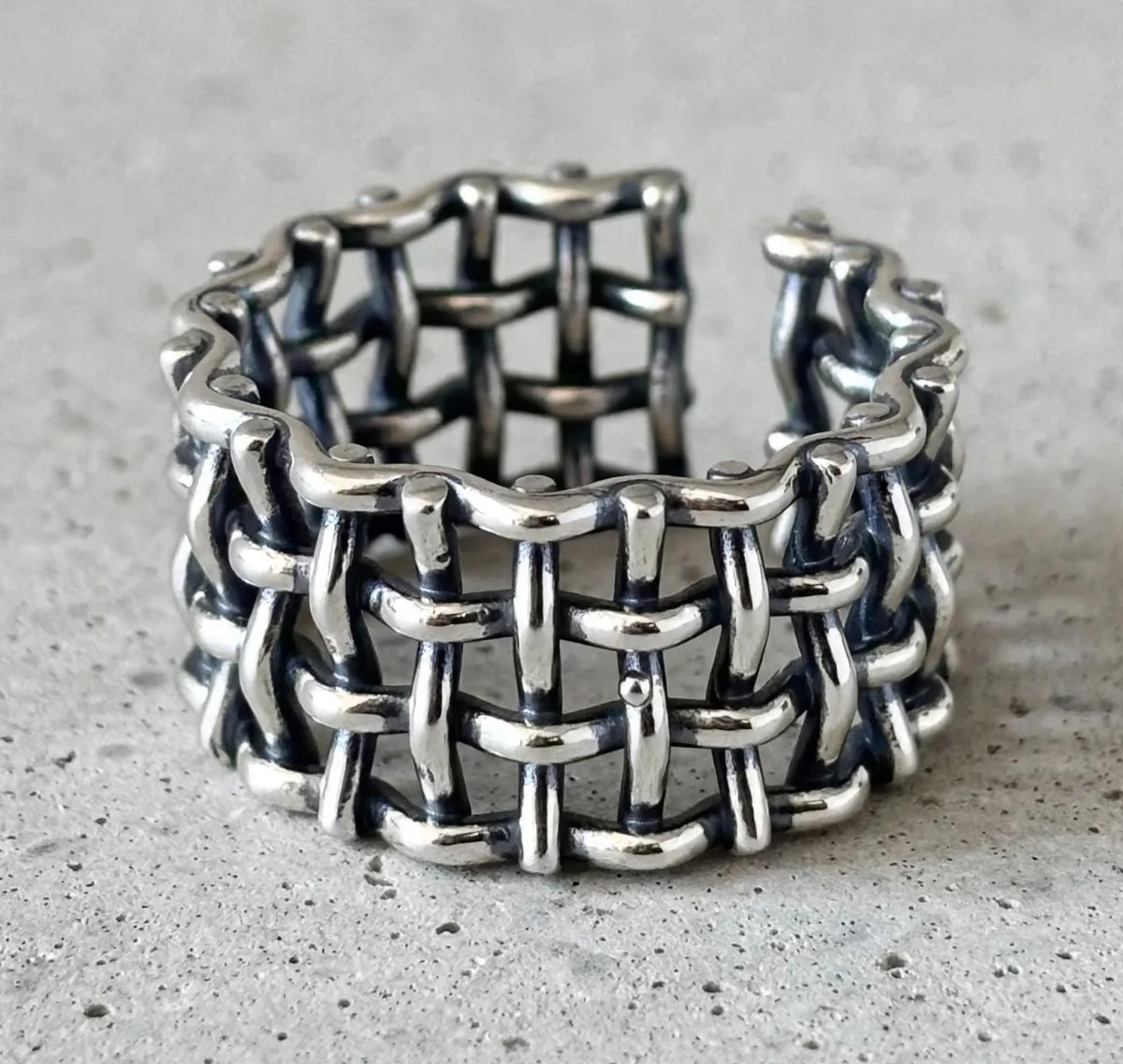 Lillis Grid- Silber Ring , 925 Sterling Silber Gewebte Netzwerk-Ring