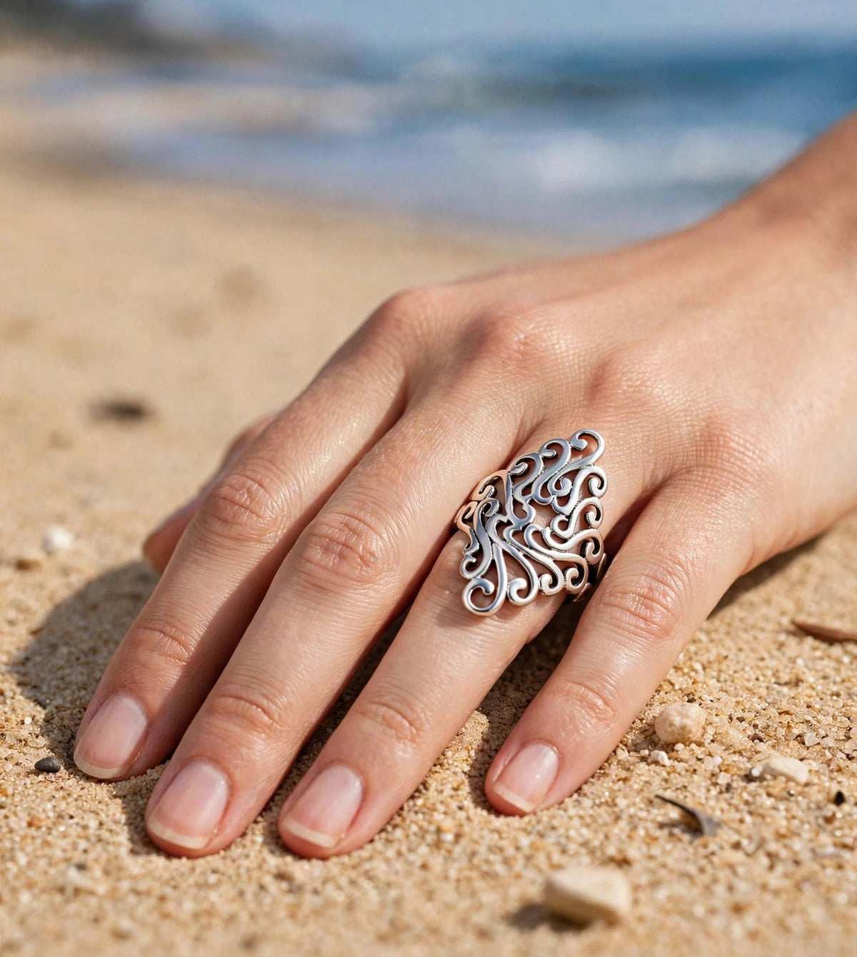 Baadal - Silber Ring , 925 Silber, Silberring | größenverstellbarer Damenring