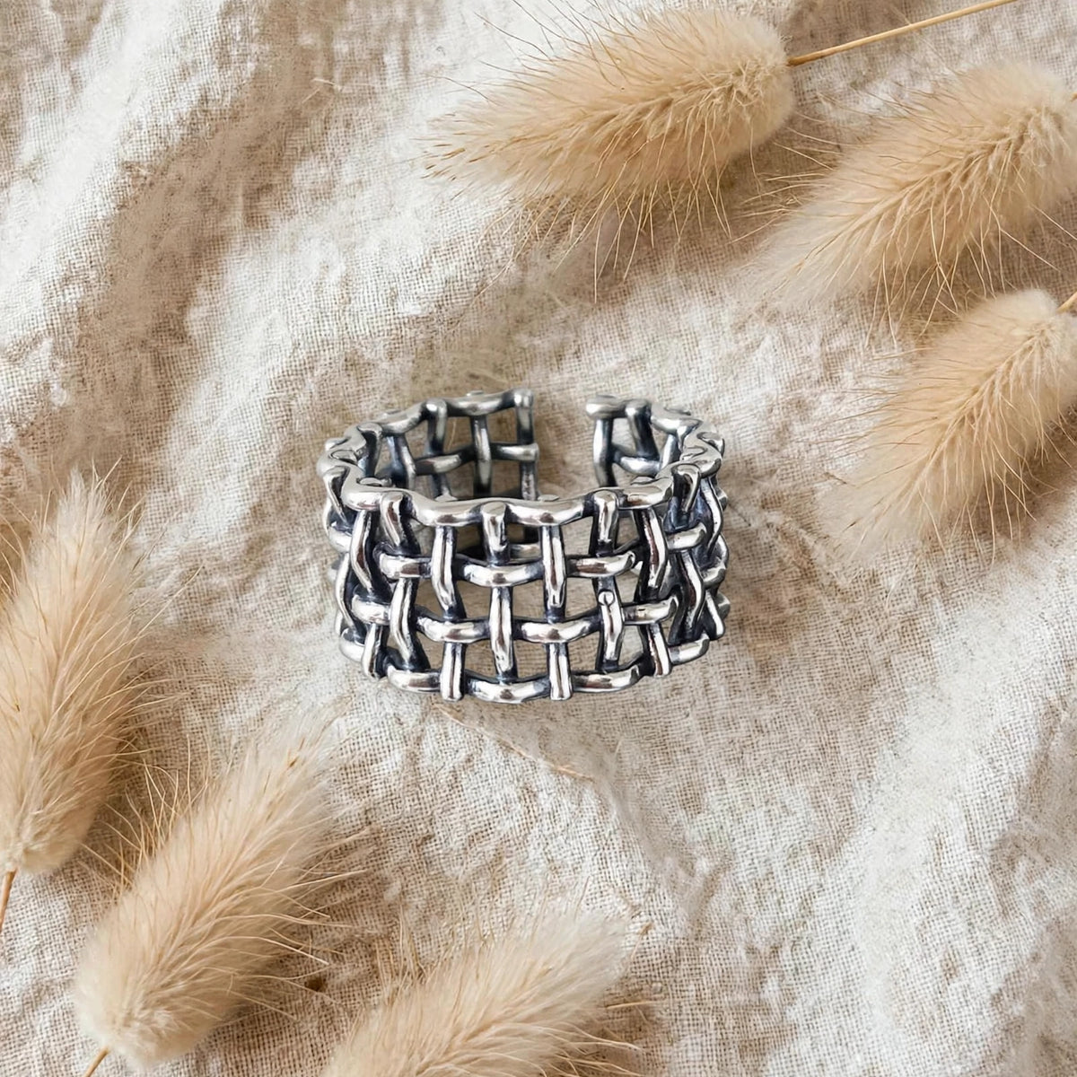 Lillis Grid- Silber Ring , 925 Sterling Silber Gewebte Netzwerk-Ring