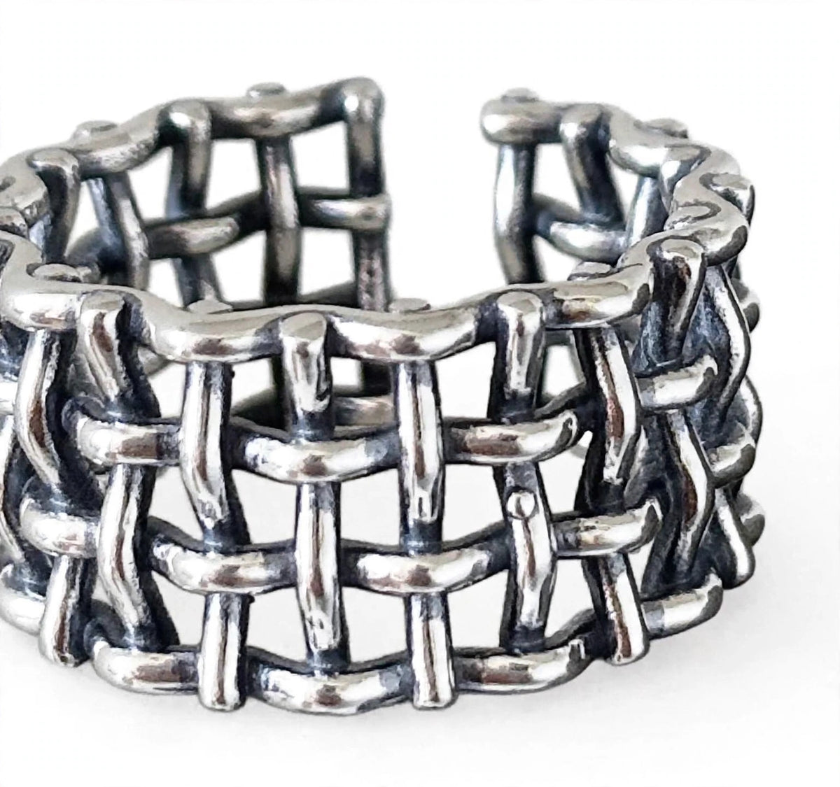 Lillis Grid- Silber Ring , 925 Sterling Silber Gewebte Netzwerk-Ring