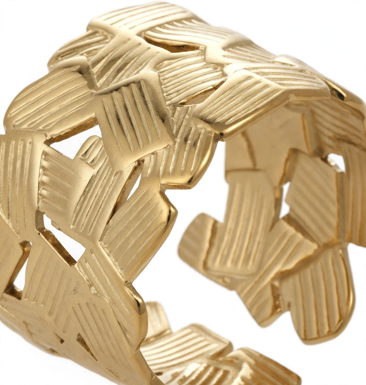 Breiter Flecht-Ring | Boho Silberring verstellbar | Edelstahl goldfarbend