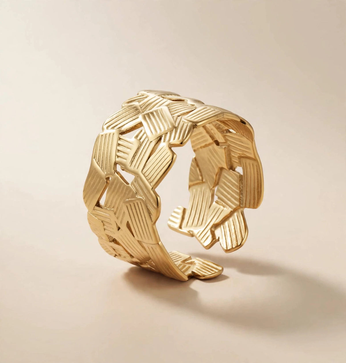 Breiter Flecht-Ring | Boho Silberring verstellbar | Edelstahl goldfarbend