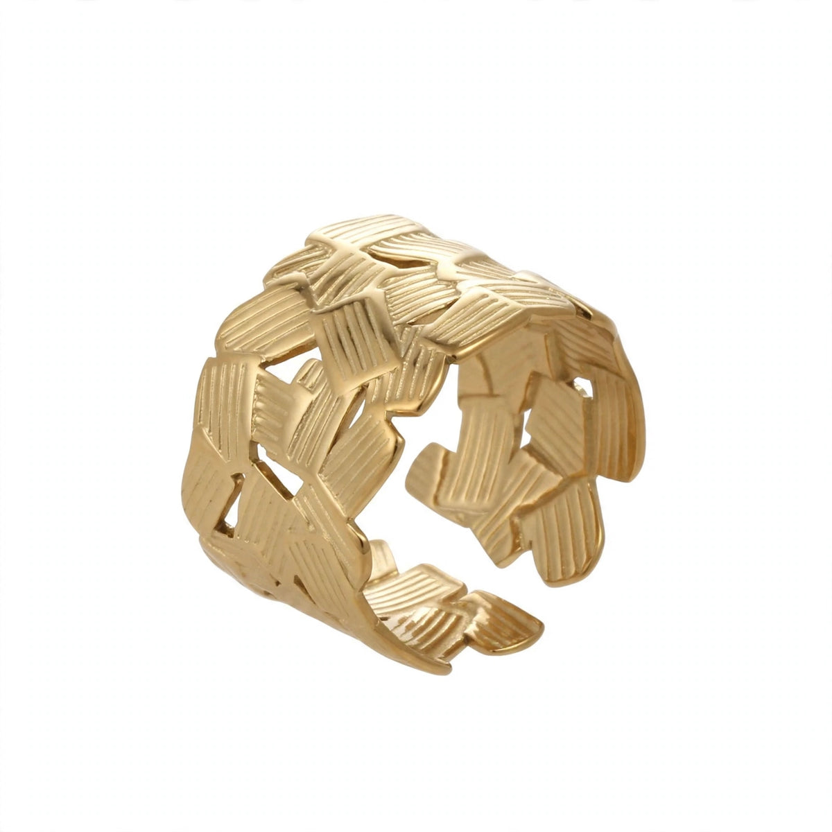 Breiter Flecht-Ring | Boho Silberring verstellbar | Edelstahl goldfarbend