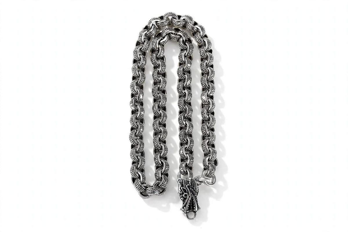 Dreagon Mäander Kette für Herren- Versace LOOk - massiv, Silber
